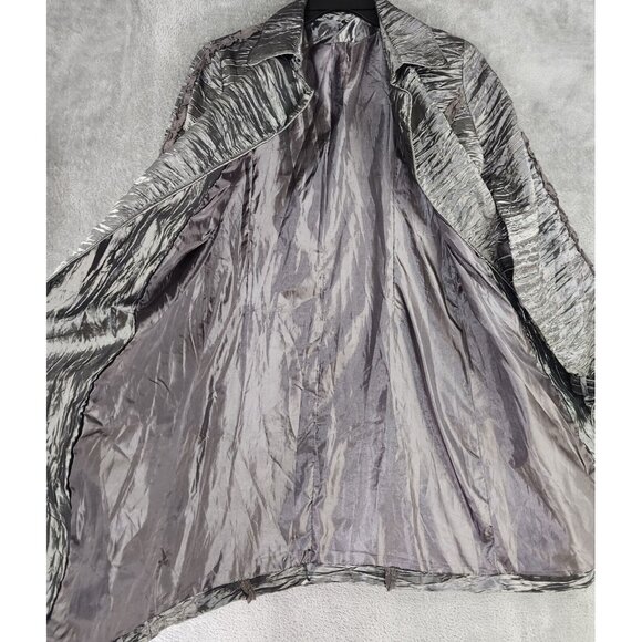 Misko Jacket Womens Medium Silver Snap Belted Long Sleeve Crinkled Retro 90s Y2K - Picture 3 of 10